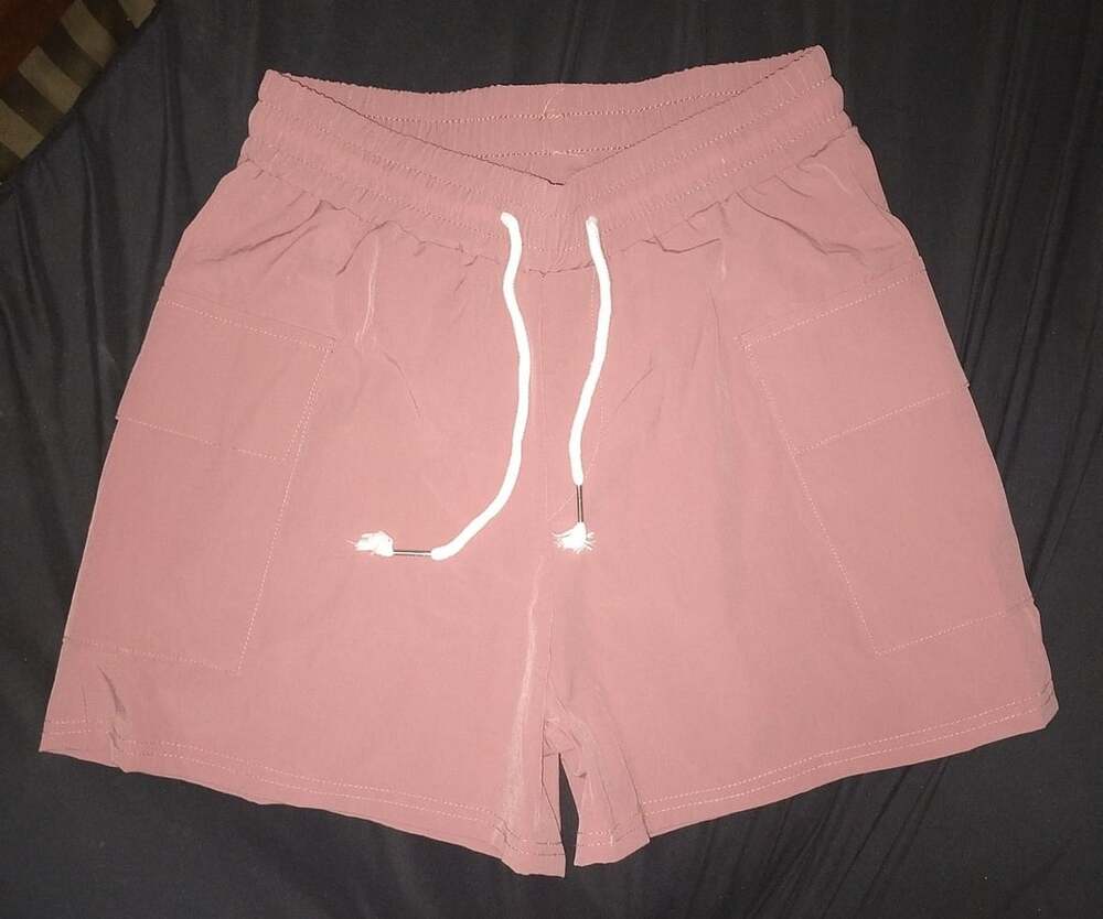 C-Mode P3306 Women's Mauve Pink Drawstring Elastic Waist Cargo Shorts Medium